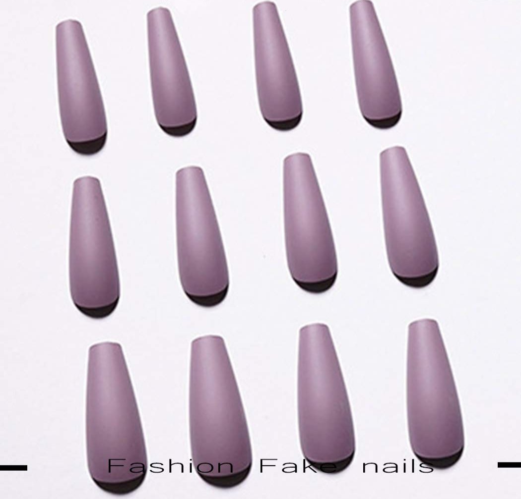 Mauve Purple Matte Long Coffin Press-On Nails Acrylic Fake Nails-Free Shipping