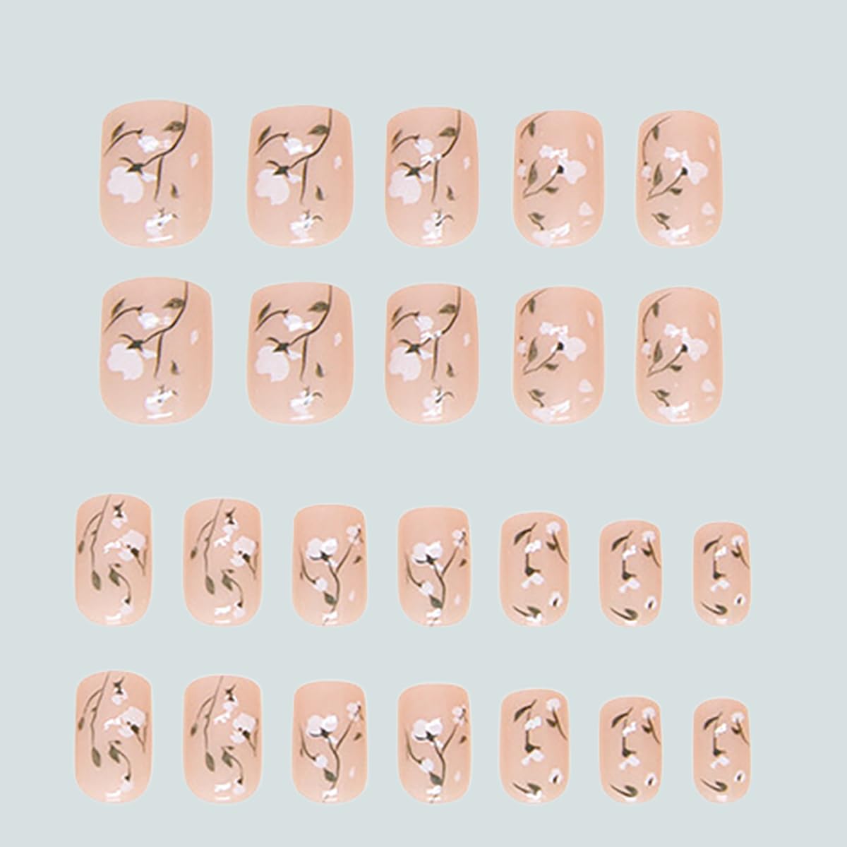 Soft White Bloom Flower Press on Nails - 24 Pcs Medium Square Full Cover Fake Nails - Free Shipping
