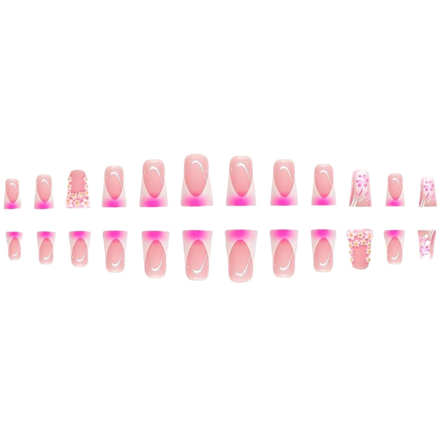 Pink Floral Duck French Press-On Nails Acrylic Fake Nails - Free Shipping