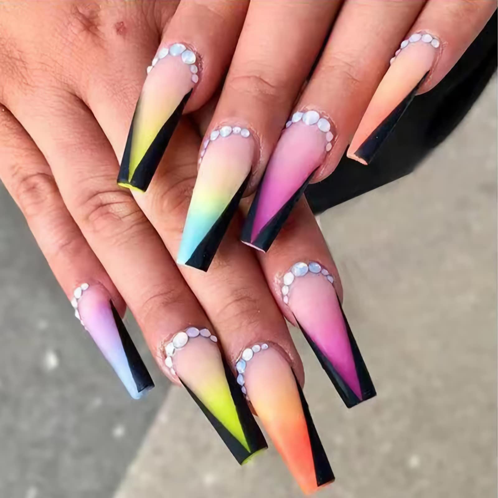 BABALAL Glossy Press on Nails Long Coffin Full Cover False Nails Shiny Stick on Nails Nude Fake Nails for Women and Girls