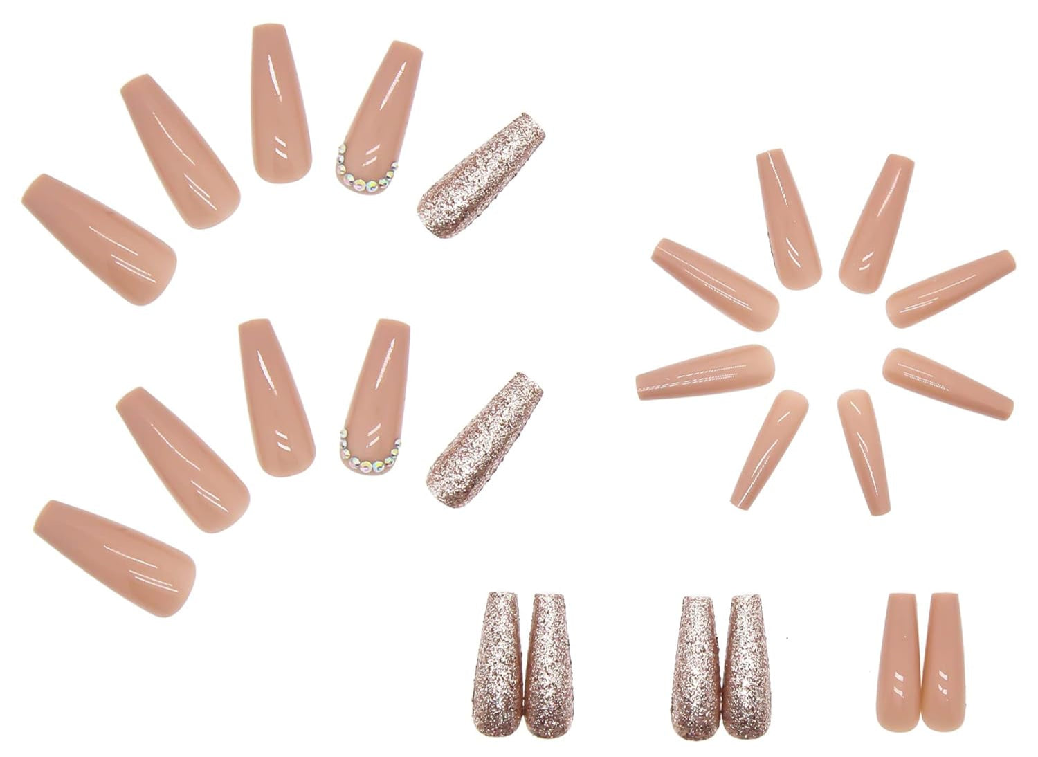 BABALAL Glossy Press on Nails Long Coffin Full Cover False Nails Shiny Stick on Nails Nude Fake Nails for Women and Girls