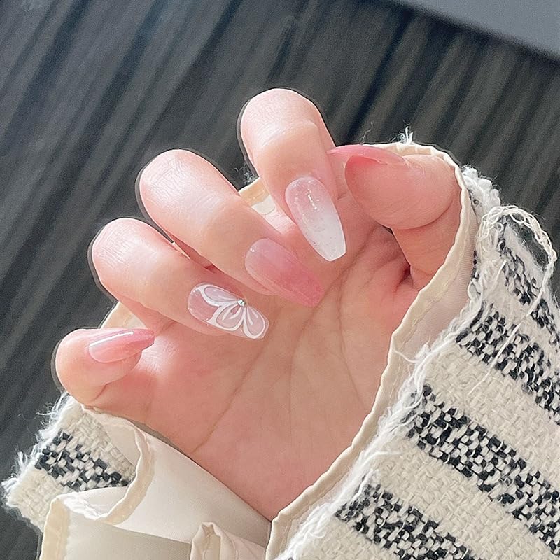 Glamorous Rhinestone Flower Coffin Press-On Nails Acrylic False Nails - Free Shipping
