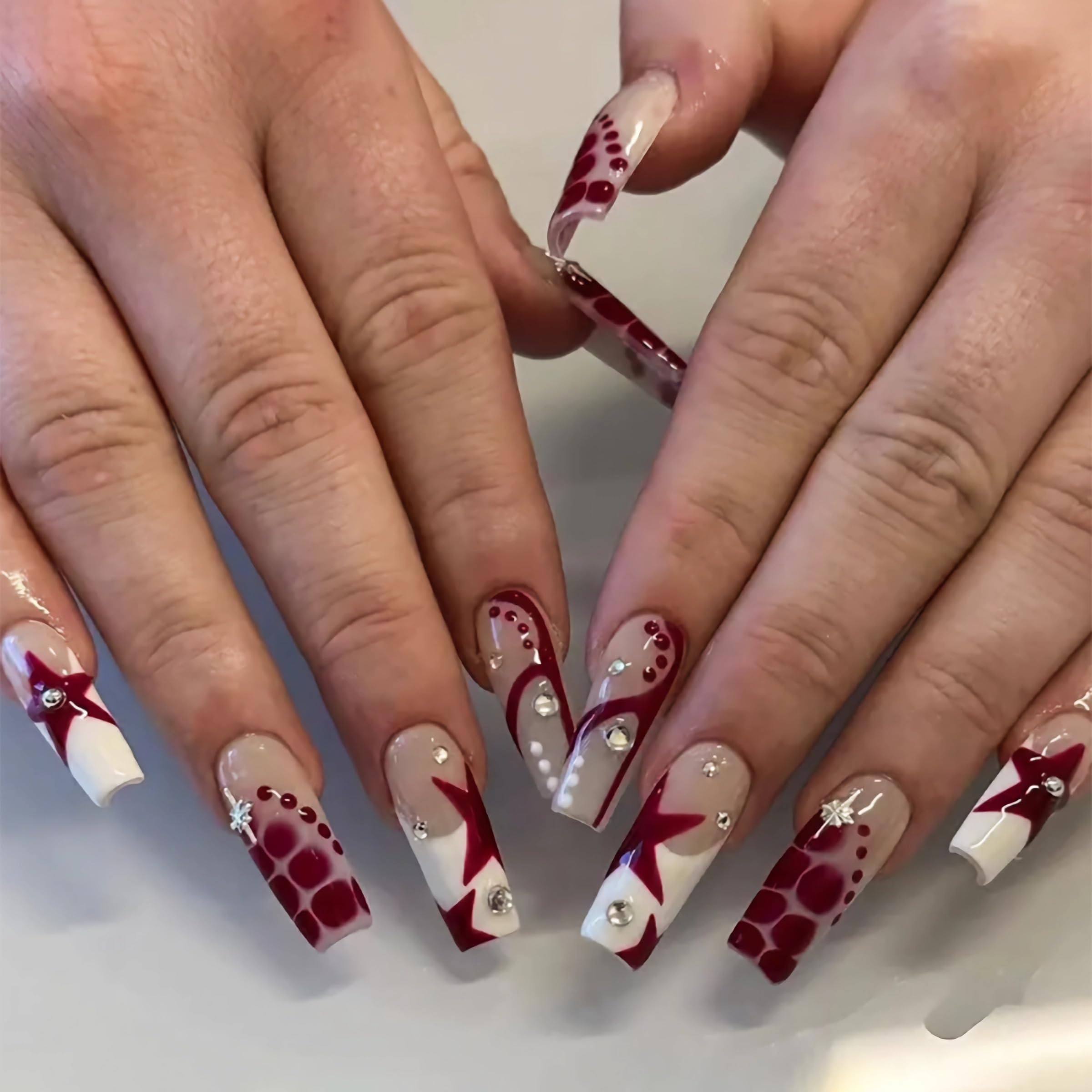 BABALAL Glossy Press on Nails Long Coffin Full Cover False Nails Shiny Stick on Nails Nude Fake Nails for Women and Girls
