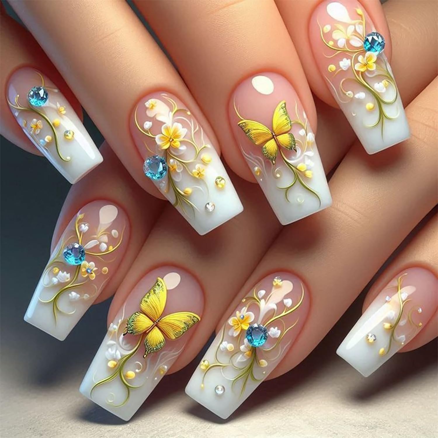 24Pcs Stiletto Press on Nails with Designs, Summer Fake Nails Full Cover Glue on Nails Long Acrylic Nails Press on Black False Nails Reusable Artificial Stick on Nails for Women Nail Decorations