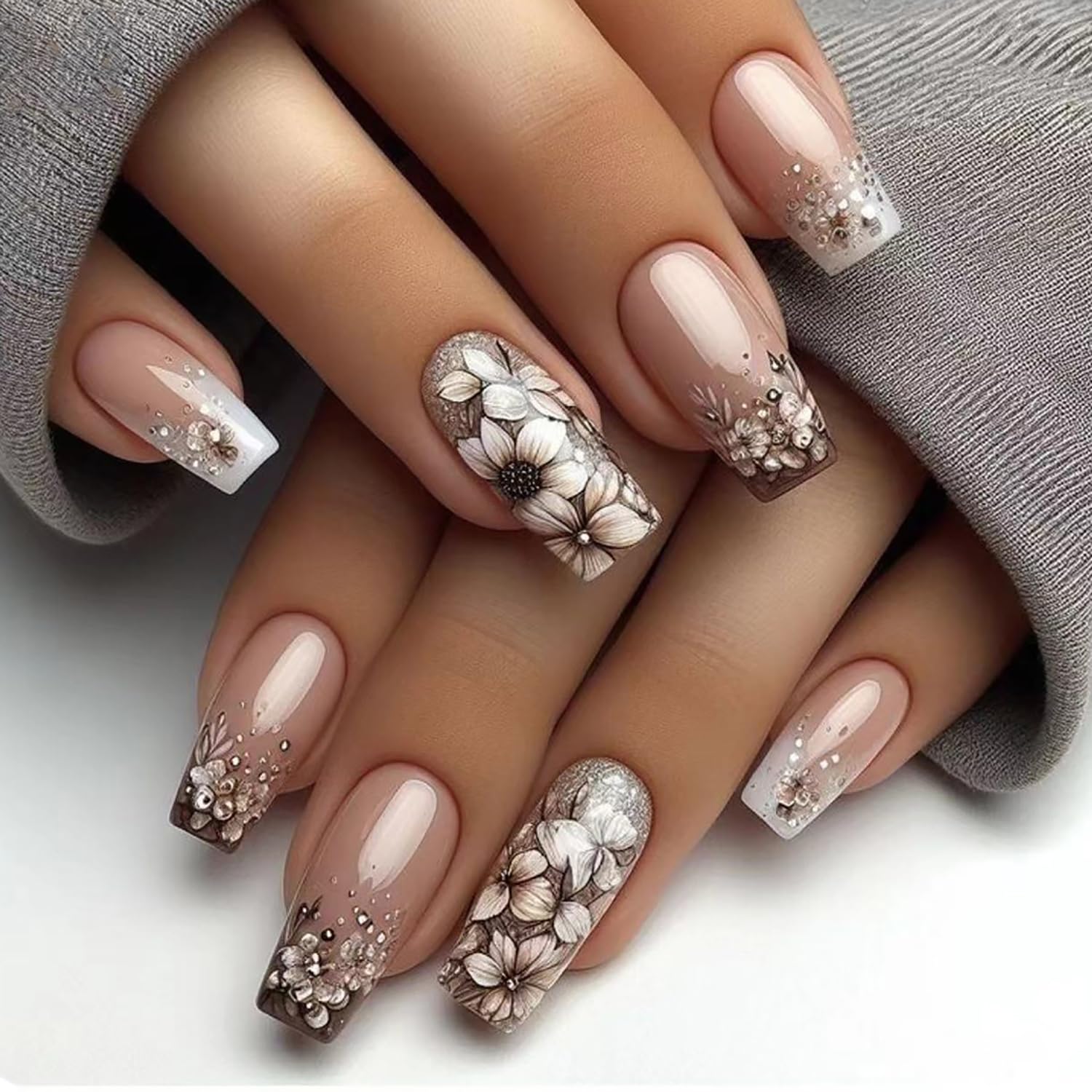 24Pcs Stiletto Press on Nails with Designs, Summer Fake Nails Full Cover Glue on Nails Long Acrylic Nails Press on Black False Nails Reusable Artificial Stick on Nails for Women Nail Decorations