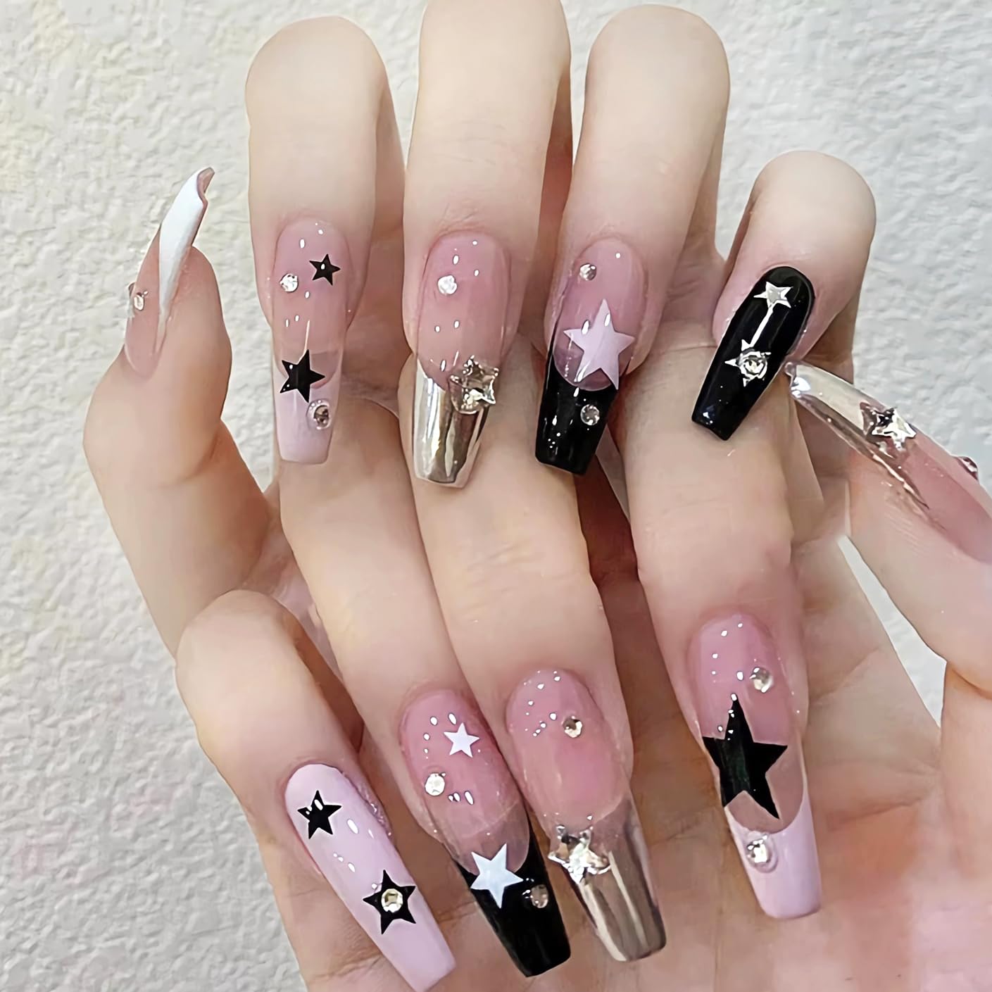BABALAL Glossy Press on Nails Long Coffin Full Cover False Nails Shiny Stick on Nails Nude Fake Nails for Women and Girls