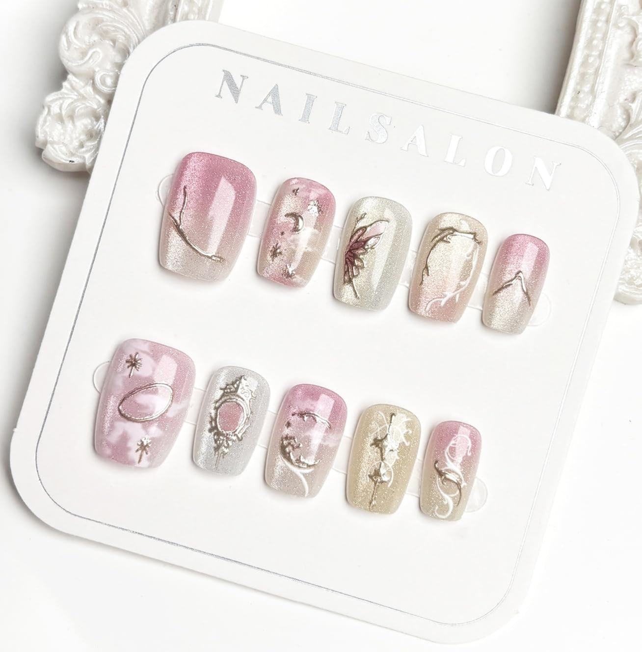 30pcs Green Press on Nails Medium Almond Fake Nails With 3D Flower Pearl Rhinestone Design Gold Beads Butterfly False Nails Star Glue on Nails 3D Summer Floral Full Cover Stick on Nails for Women