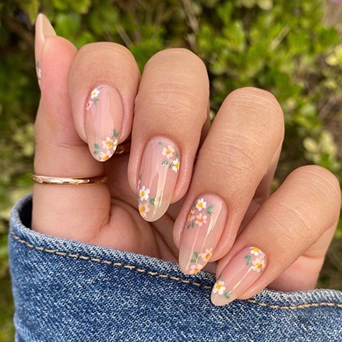 Spring Press on Nails Medium Coffin Shape Fake Nails with Black and Pink Cherry Blossom Designs Gradient Ombre Flower Glue on Nails Glossy Finish Artificial Nails for Women Girls, 24Pcs