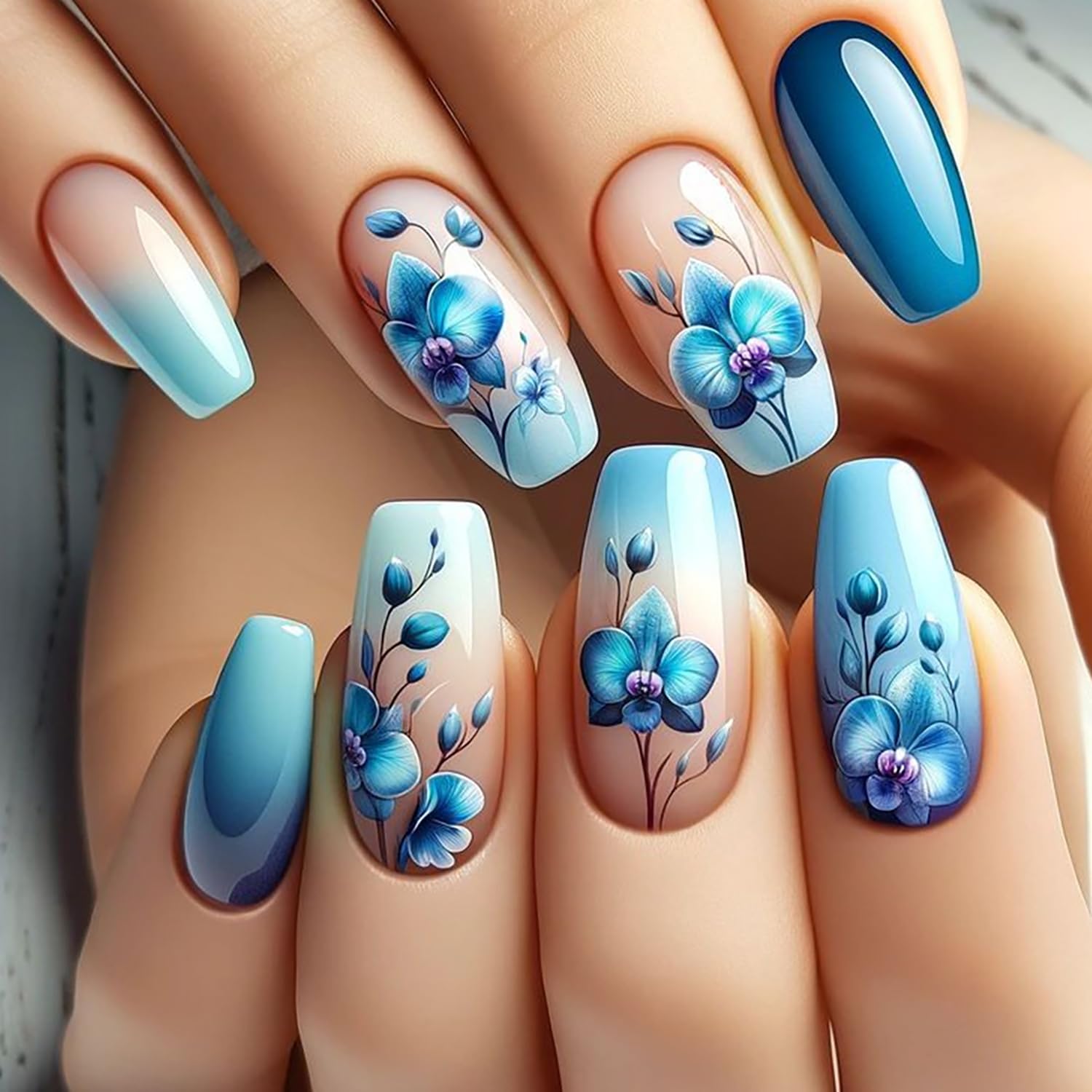 24Pcs Stiletto Press on Nails with Designs, Summer Fake Nails Full Cover Glue on Nails Long Acrylic Nails Press on Black False Nails Reusable Artificial Stick on Nails for Women Nail Decorations