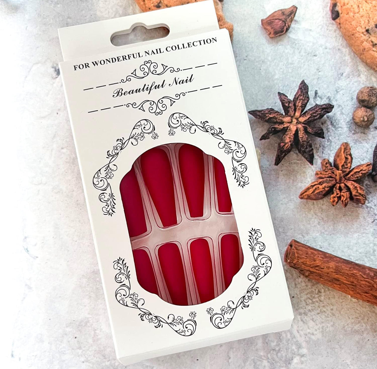 Wine Red Matte Long Coffin Press-On Nails Acrylic False Nails-Free Shipping