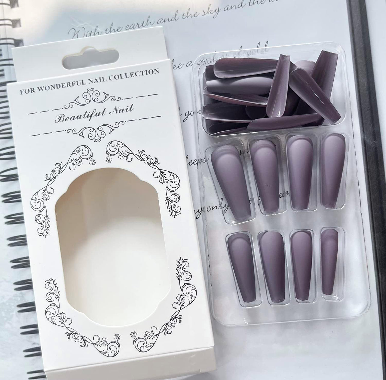 Mauve Purple Matte Long Coffin Press-On Nails Acrylic Fake Nails-Free Shipping
