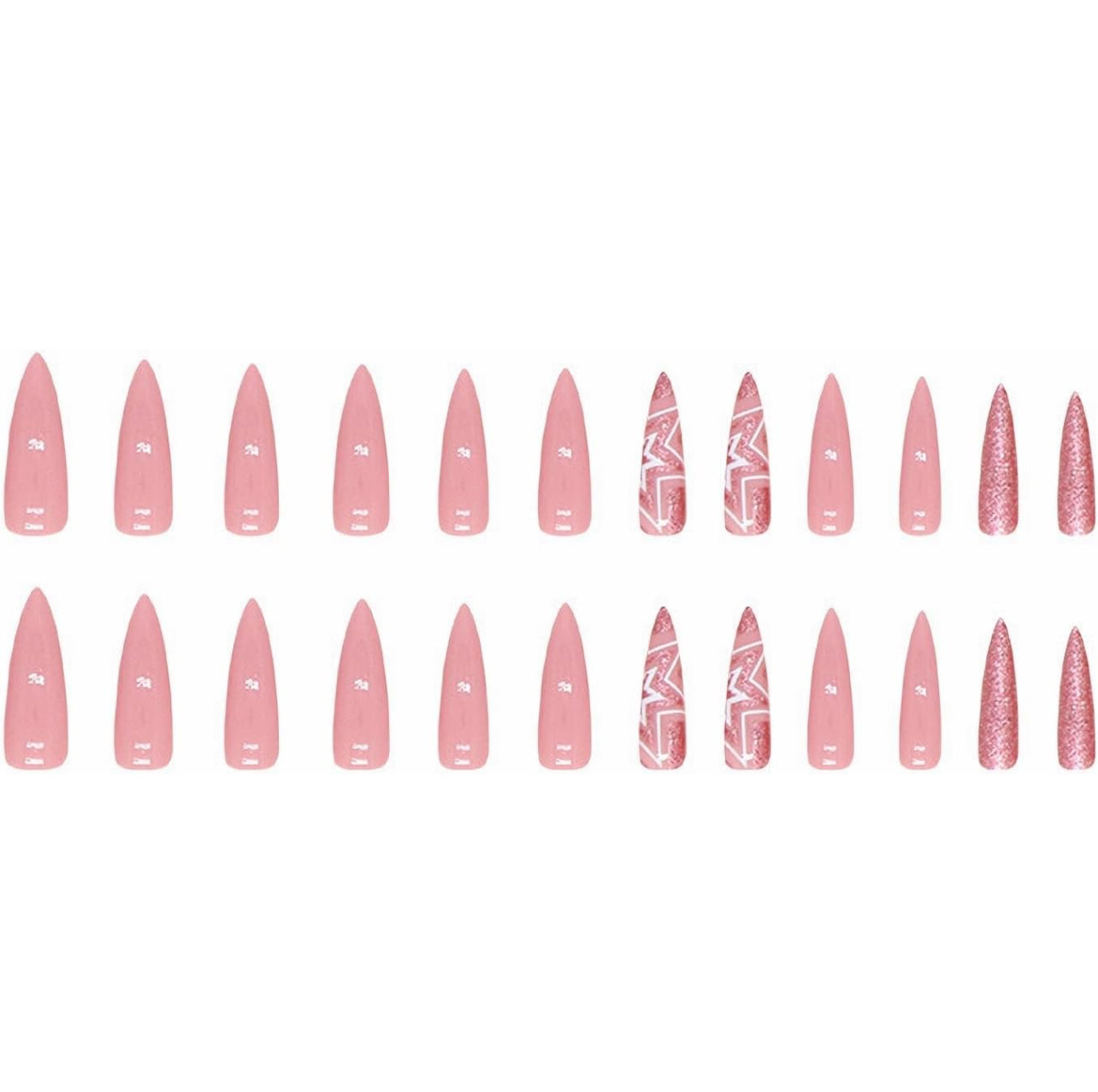 Stiletto Press on Nails Long Pink White Star Glitter-Free Shipping - Lady Luana Luxe Nails