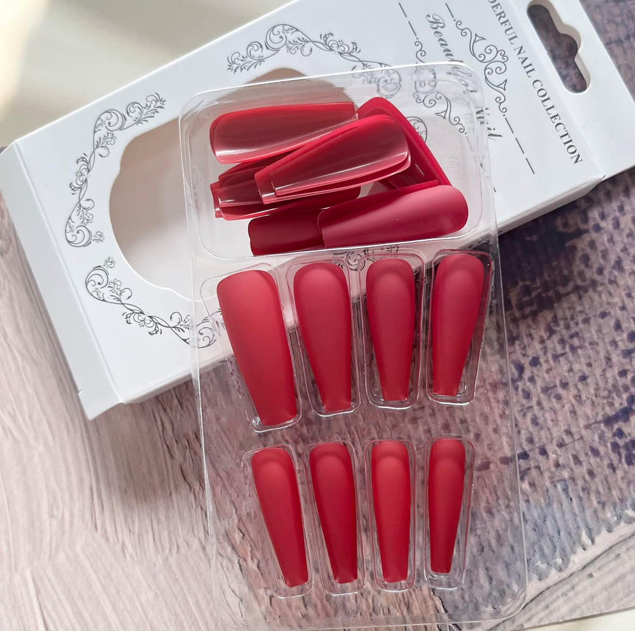 Wine Red Matte Long Coffin Press-On Nails Acrylic False Nails-Free Shipping