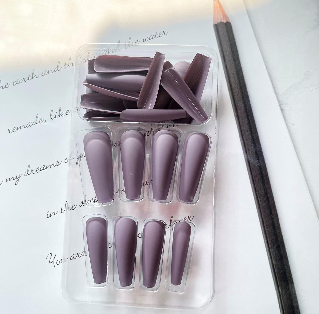 Mauve Purple Matte Long Coffin Press-On Nails Acrylic Fake Nails-Free Shipping