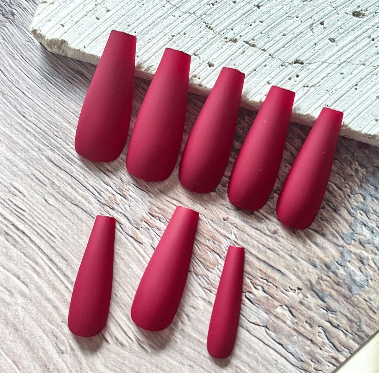Wine Red Matte Long Coffin Press-On Nails Acrylic False Nails-Free Shipping