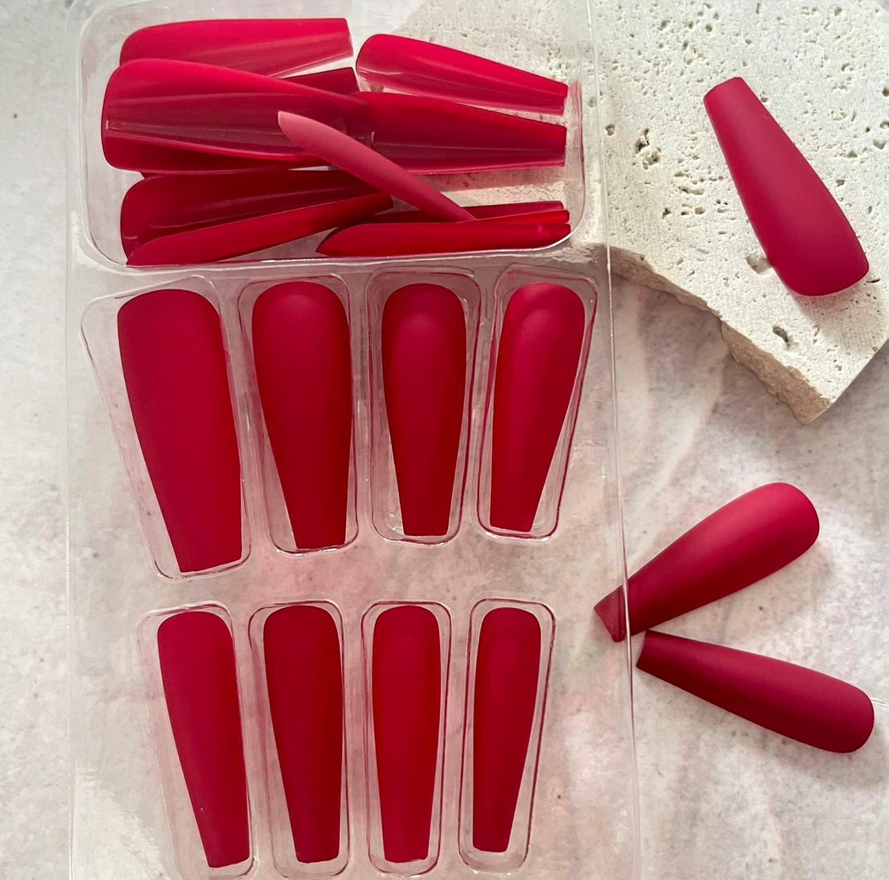 Wine Red Matte Long Coffin Press-On Nails Acrylic False Nails-Free Shipping