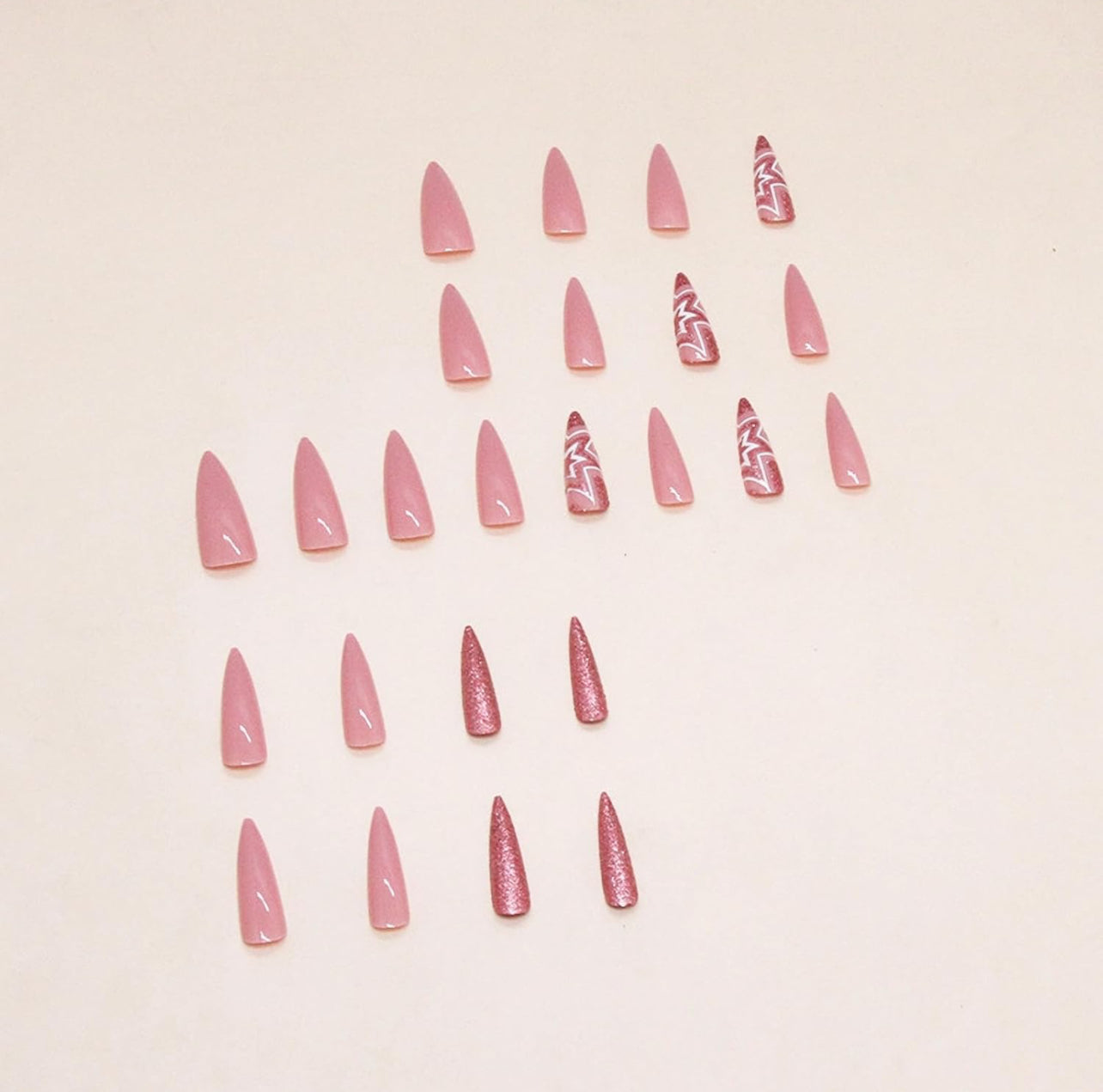 Stiletto Press on Nails Long Pink White Star Glitter-Free Shipping - Lady Luana Luxe Nails