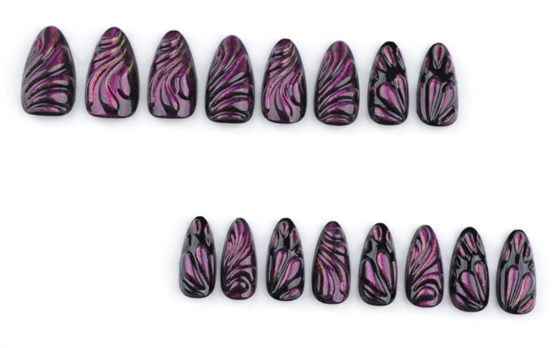 Stylish 3D Cat Eye Purple Swirl Press-On Nails Fake Artificial Nails 24 Pcs – Free Shipping