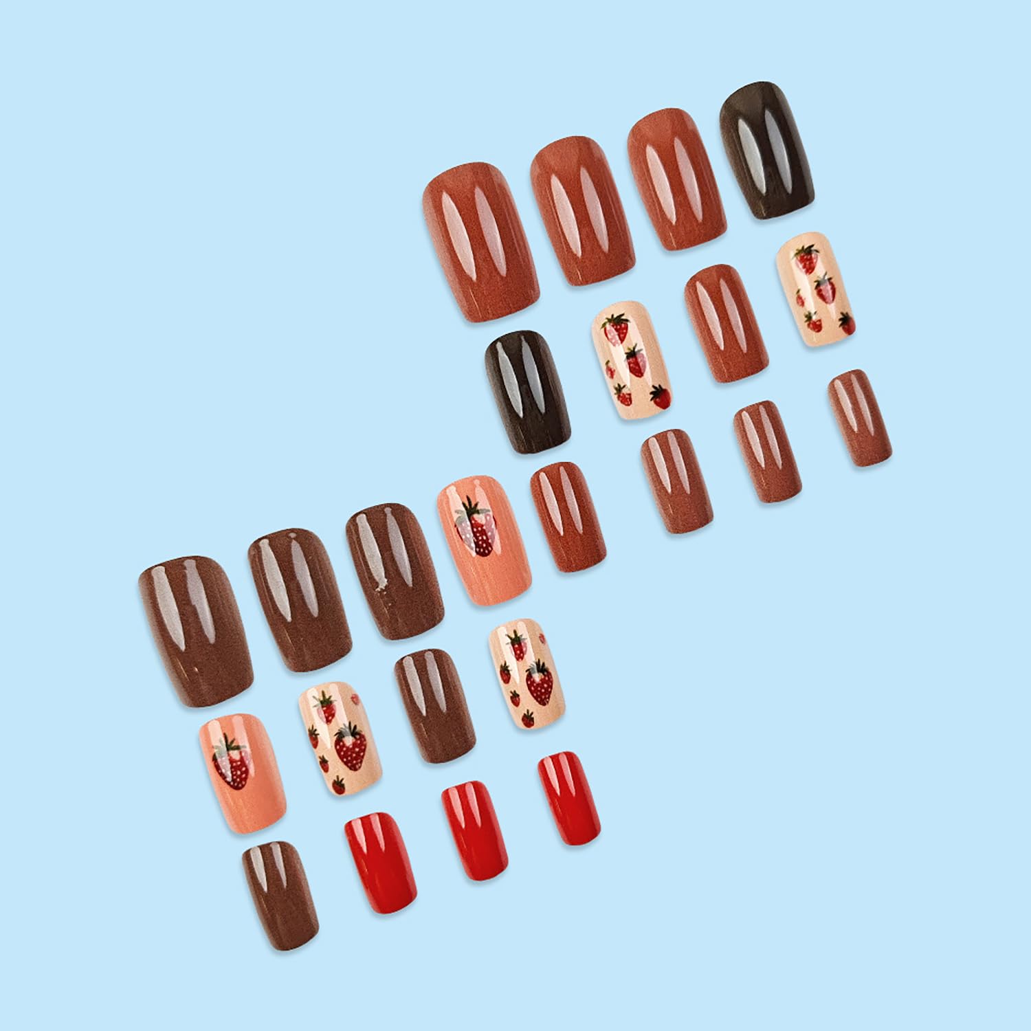 Sophisticated Strawberry Warm Colors Press-On Nails Fake Nails 24 Pcs - Free Shipping