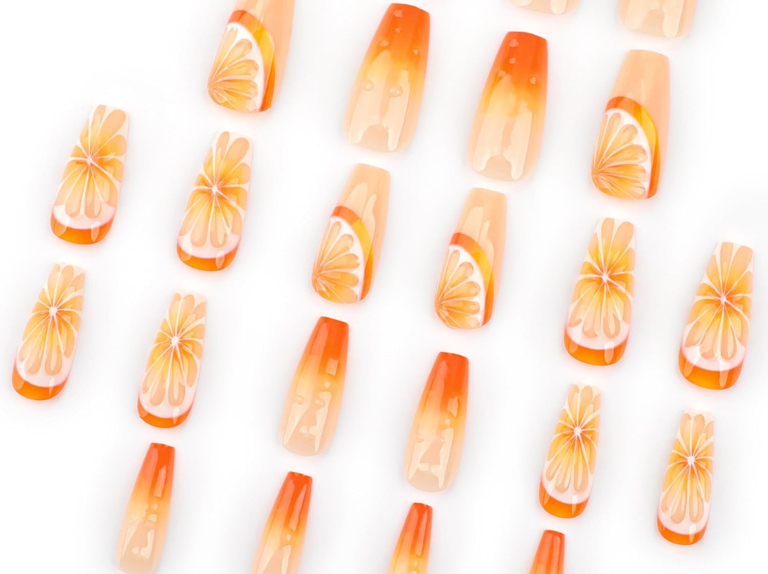 Vibrant Citrus Orange Press-On Nails Fake Artificial Nails 24 Pcs-Free Shipping