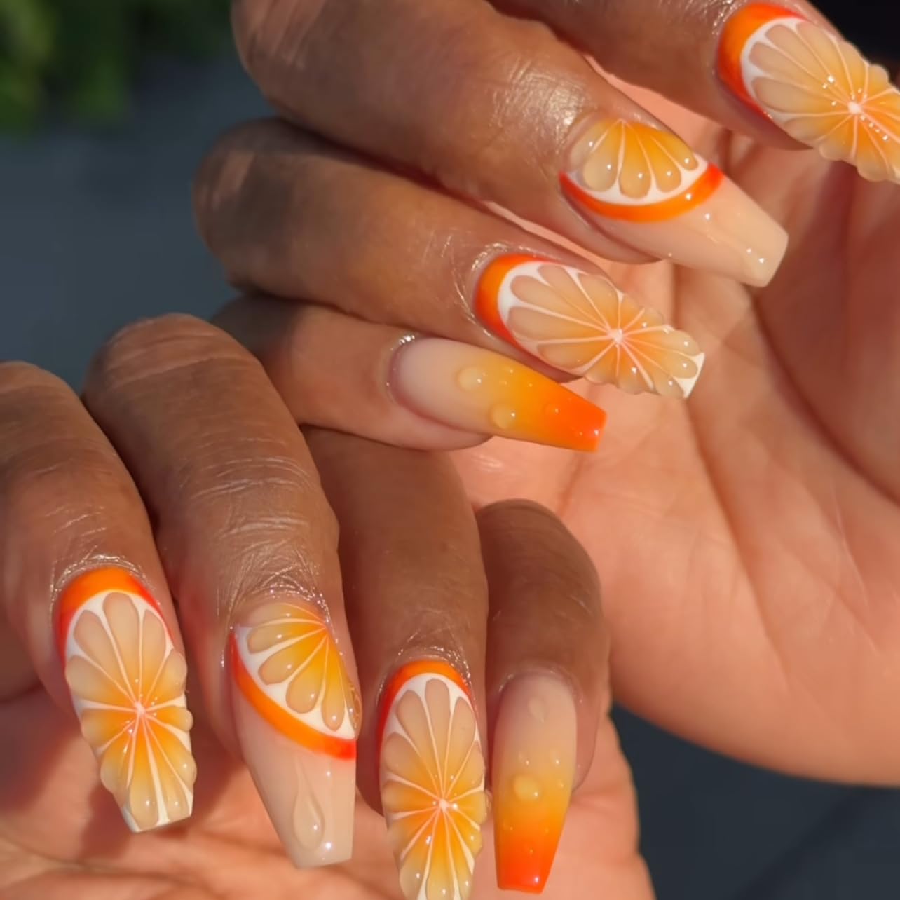 Vibrant Citrus Orange Press-On Nails Fake Artificial Nails 24 Pcs-Free Shipping
