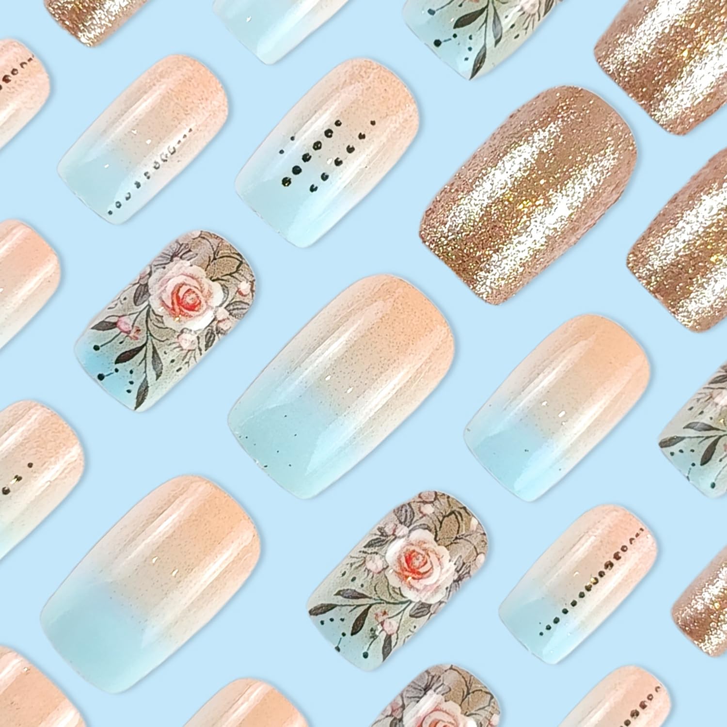 Elegant Pink Rose Ombre Press-On Nails Artificial Nails 24 Pcs - Free Shipping