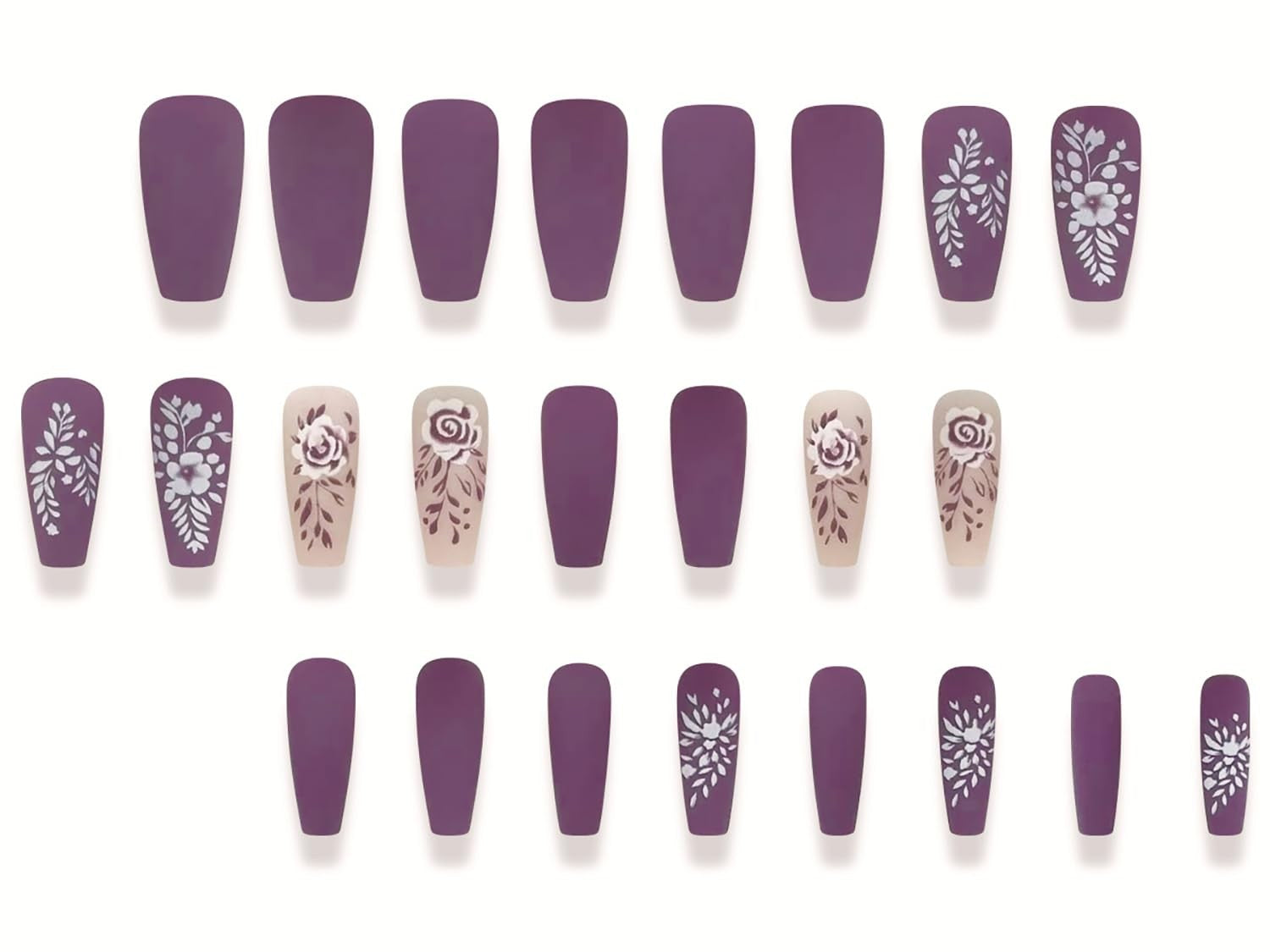 Elegant Purple Florals Press-On Nails Fake Artificial Nails 24 Pcs-Free Shipping