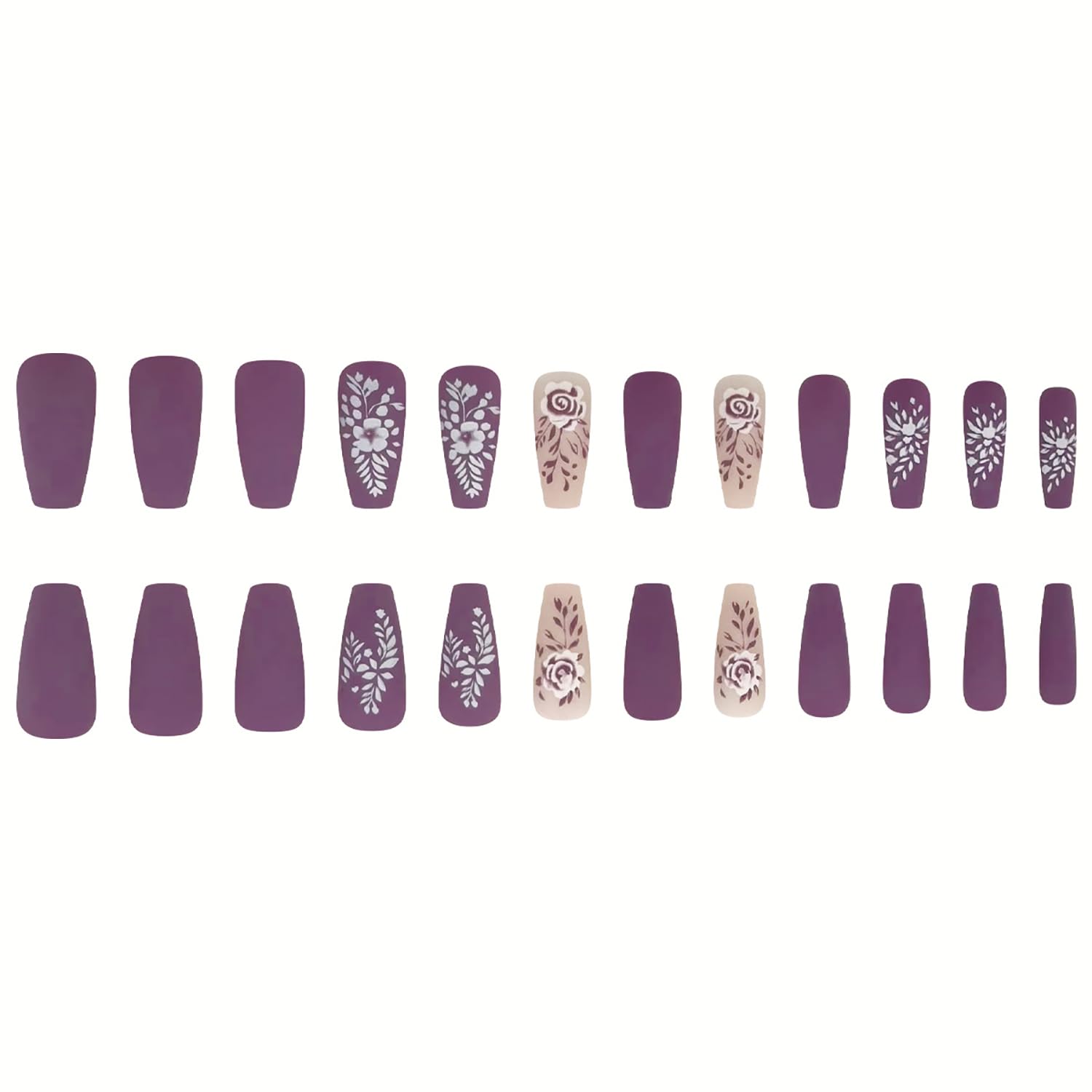 Elegant Purple Florals Press-On Nails Fake Artificial Nails 24 Pcs-Free Shipping