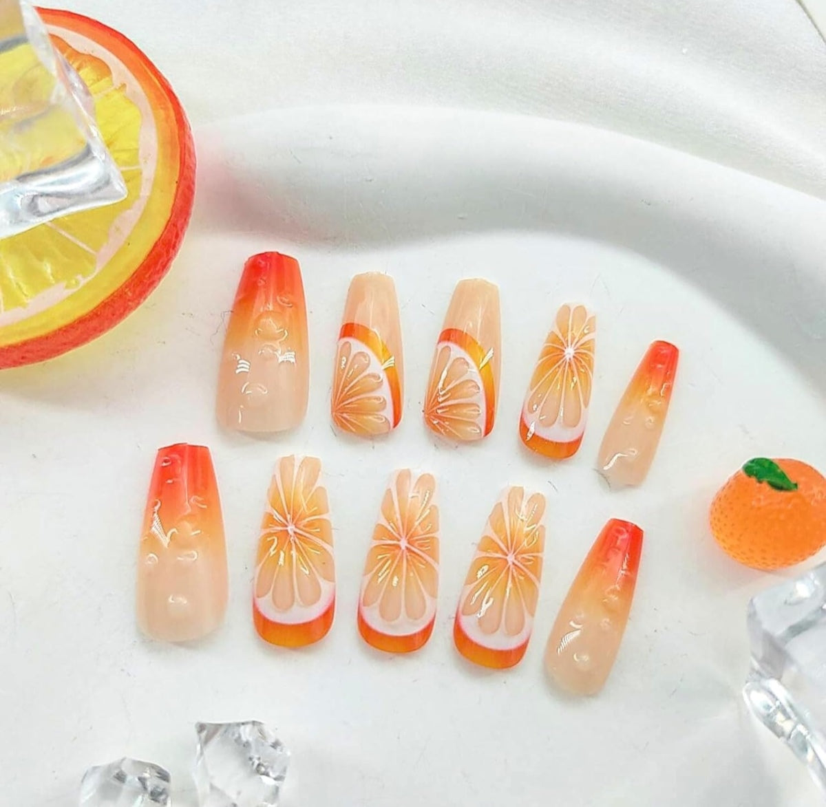 Vibrant Citrus Orange Press-On Nails Fake Artificial Nails 24 Pcs-Free Shipping