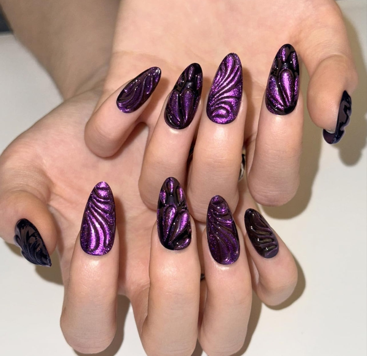 Stylish 3D Cat Eye Purple Swirl Press-On Nails Fake Artificial Nails 24 Pcs – Free Shipping