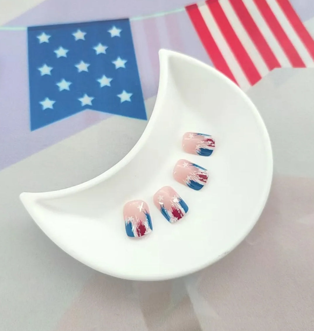 Trendy Patriotic Red White Blue French Tip Star Design Press-On Nails Fake Artificial Nails 24 Pcs-Free Shipping