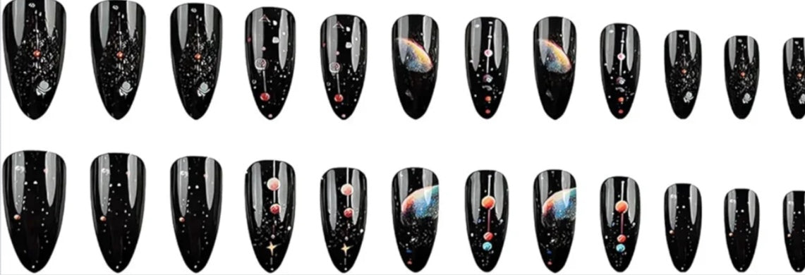 Stylish Black Galaxy Space Nail Art Press-On Nails Fake Artificial Nails 24 Pcs – Free Shipping