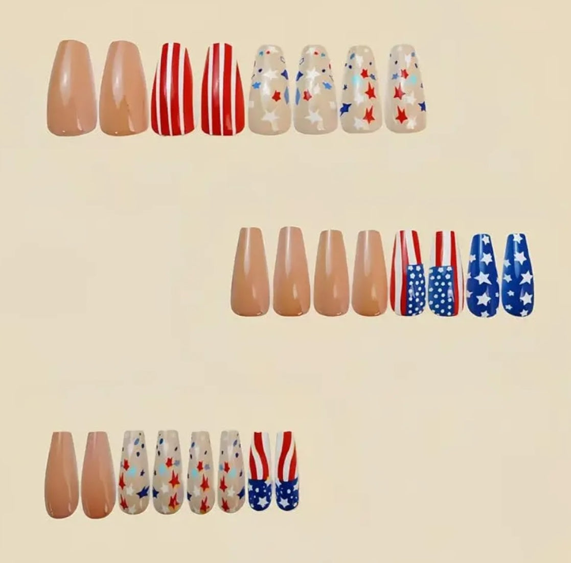 Elegant Patriotic Stars Stripes Press-On Nails Fake Artificial Nails 24 Pcs-Free Shipping