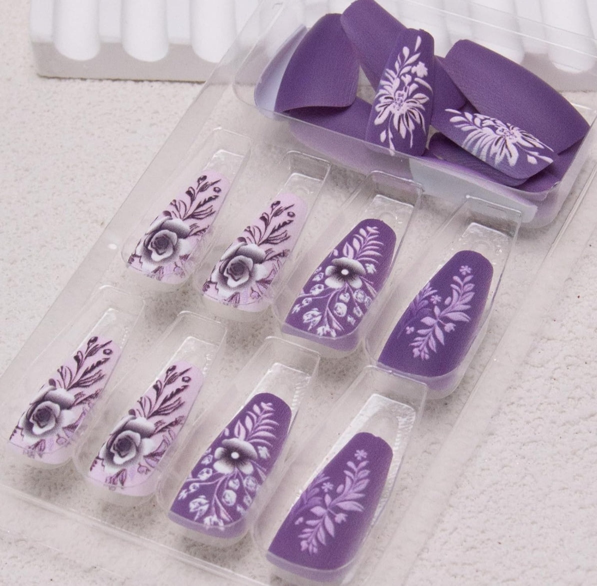 Elegant Purple Florals Press-On Nails Fake Artificial Nails 24 Pcs-Free Shipping