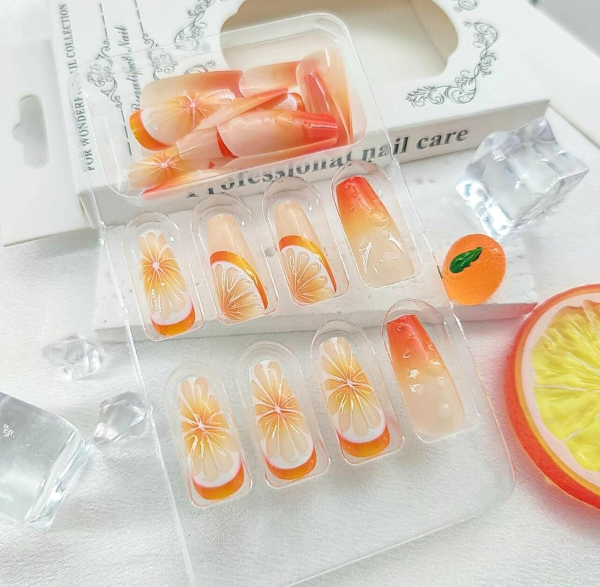 Vibrant Citrus Orange Press-On Nails Fake Artificial Nails 24 Pcs-Free Shipping