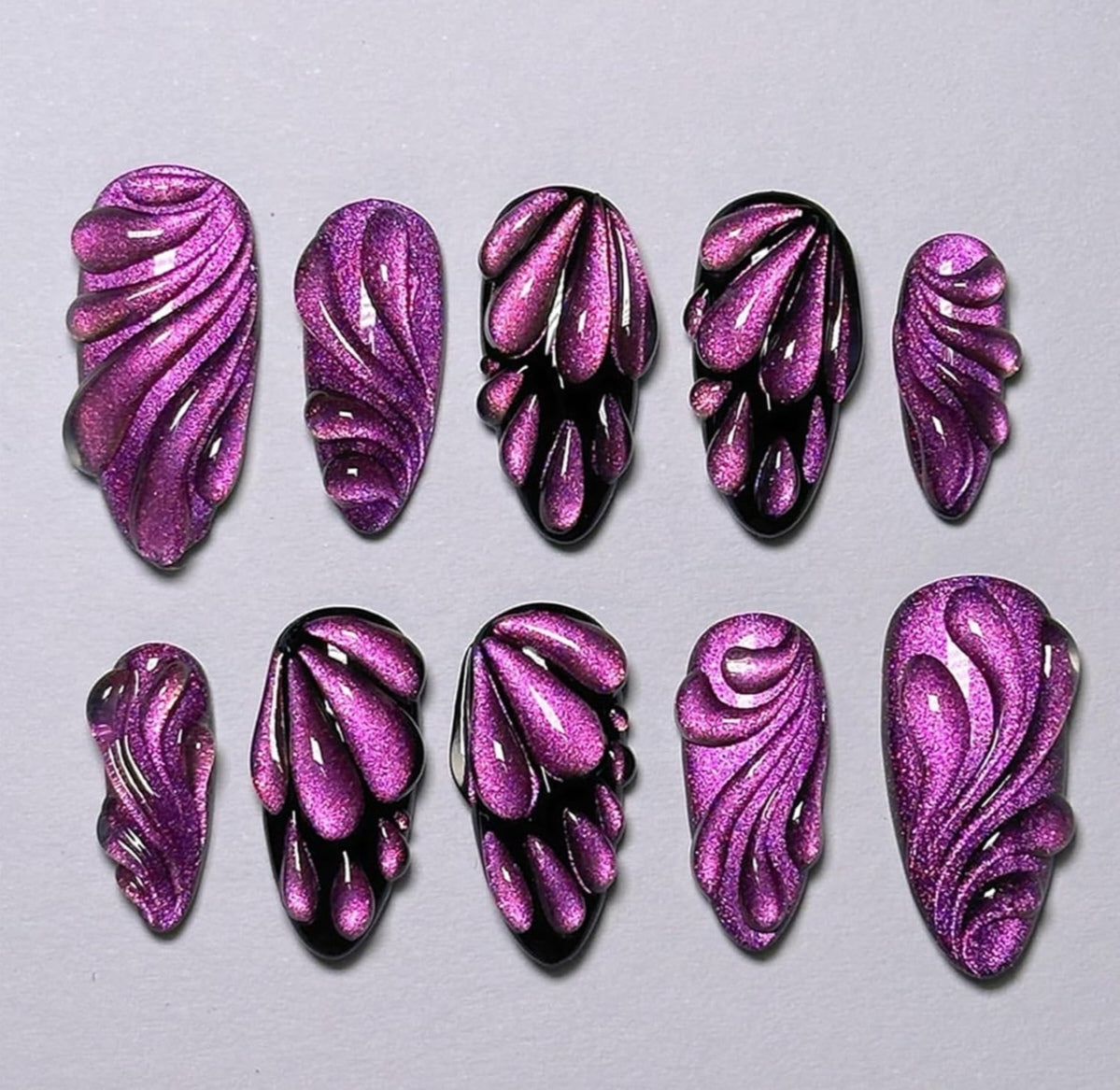 Stylish 3D Cat Eye Purple Swirl Press-On Nails Fake Artificial Nails 24 Pcs – Free Shipping