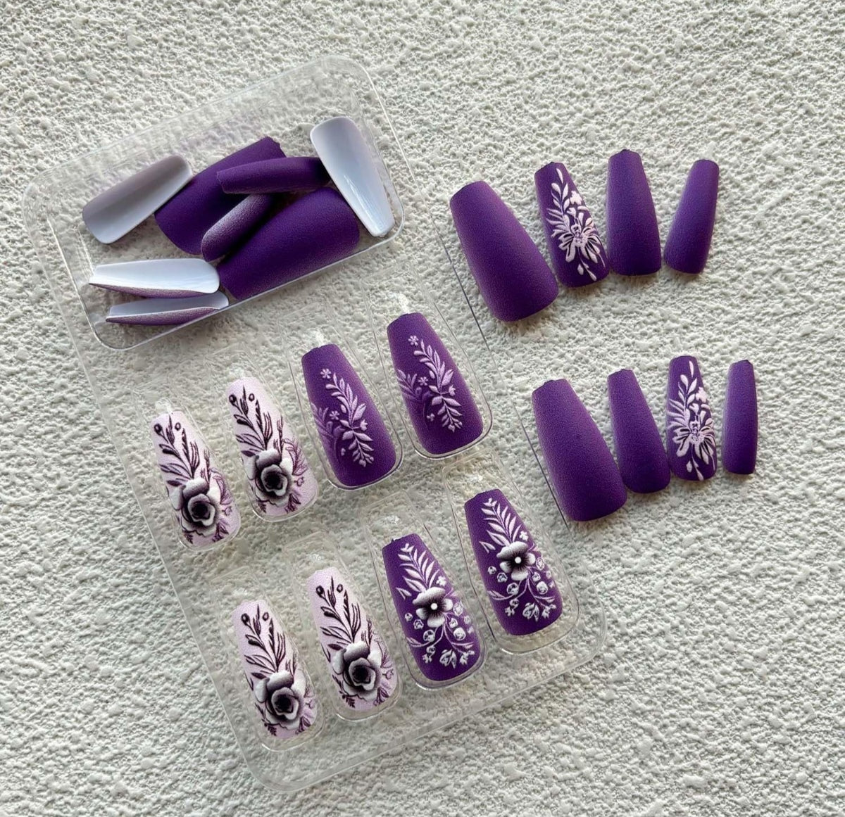 Elegant Purple Florals Press-On Nails Fake Artificial Nails 24 Pcs-Free Shipping