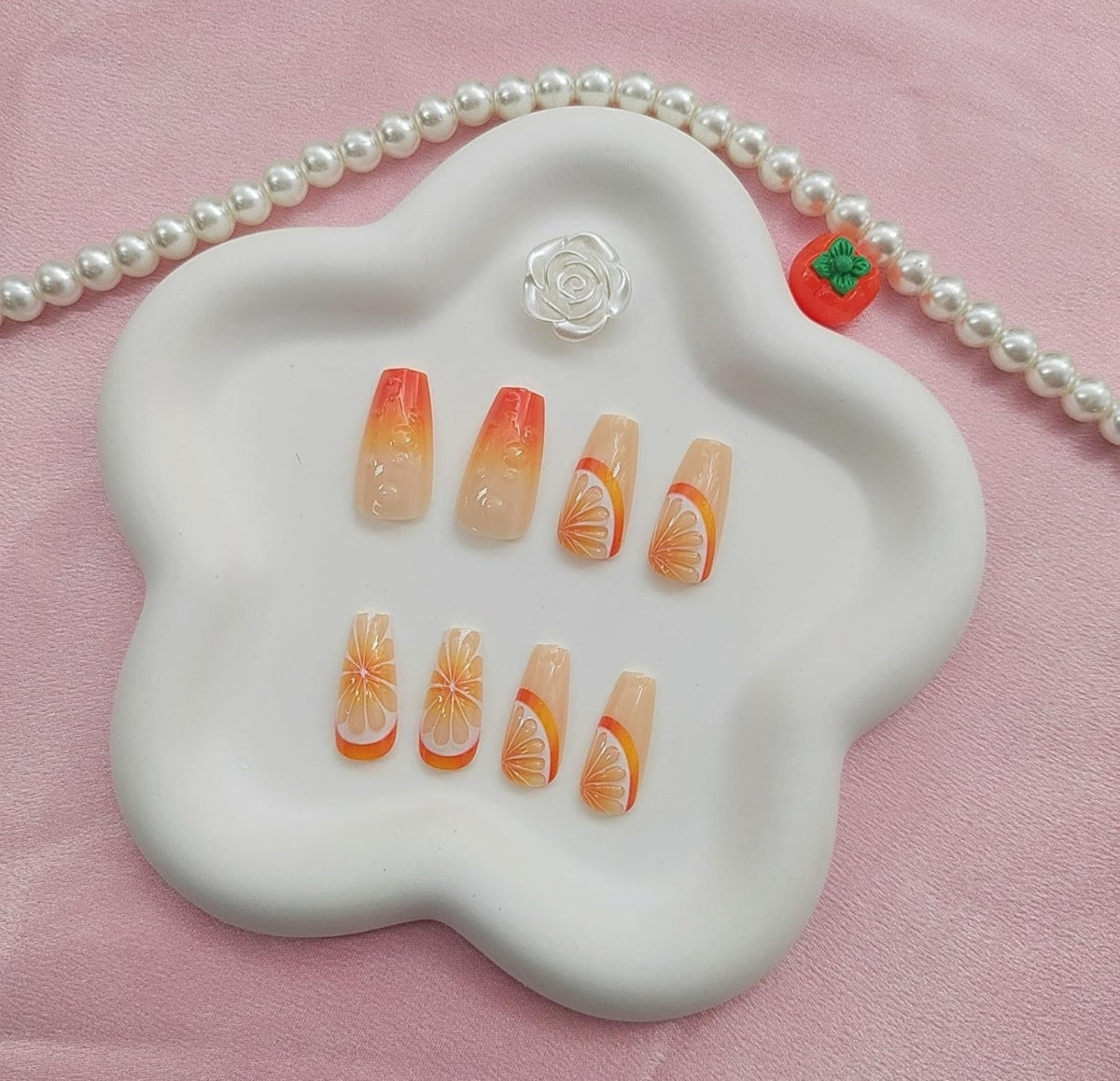 Vibrant Citrus Orange Press-On Nails Fake Artificial Nails 24 Pcs-Free Shipping
