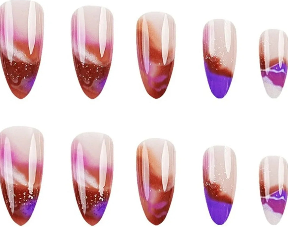 Stylish Abstract Purple Gradient Tip Press-On Nails Fake Artificial Nails 24 Pcs-Free Shipping