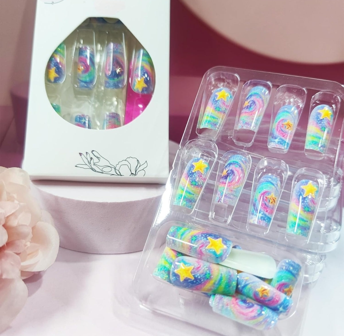 Colorful Glitter Swirl Star Galaxy Press-On Nails Artificial Nails 24 Pcs-Free Shipping