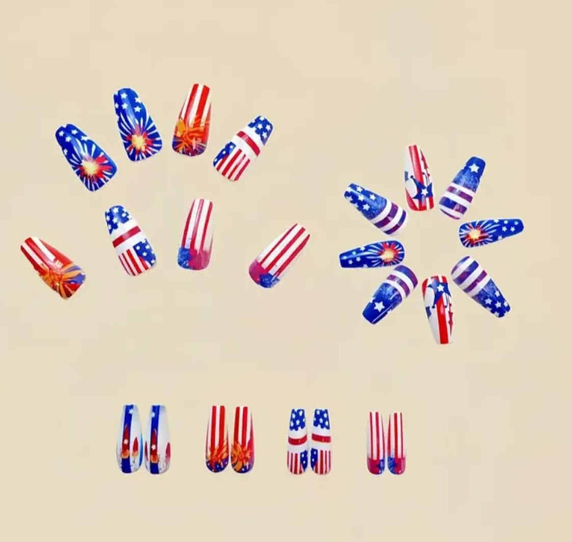 Stylish Fourth of July Fireworks Press-On Nails Fake Artificial Nails 24 Pcs - Free Shipping
