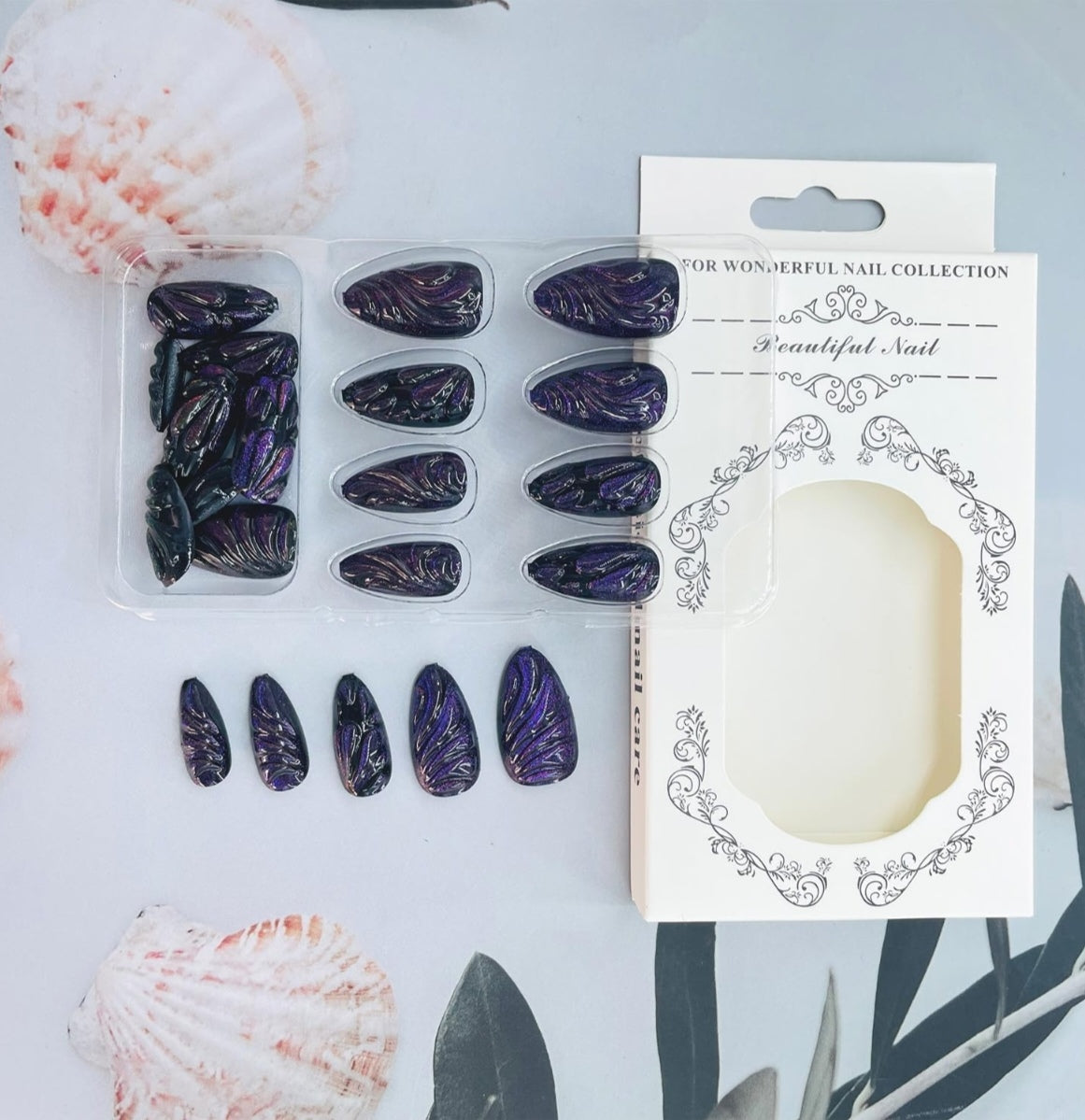 Stylish 3D Cat Eye Purple Swirl Press-On Nails Fake Artificial Nails 24 Pcs – Free Shipping