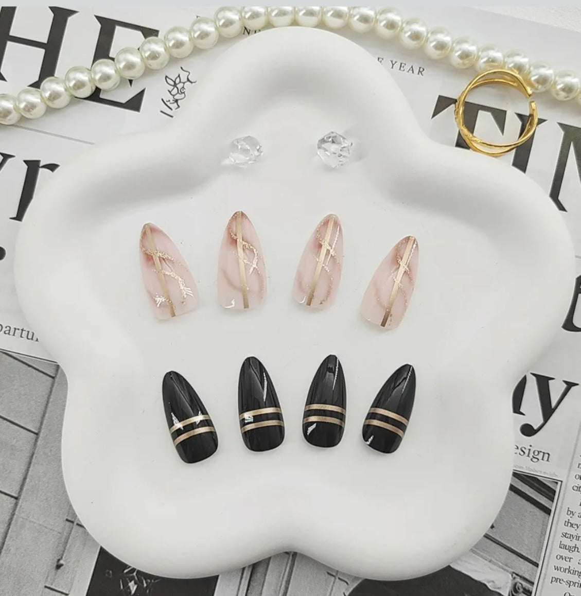Trendy Black Gold Metallic Press-On Nails Fake Artificial Nails 24 Pcs–Free Shipping