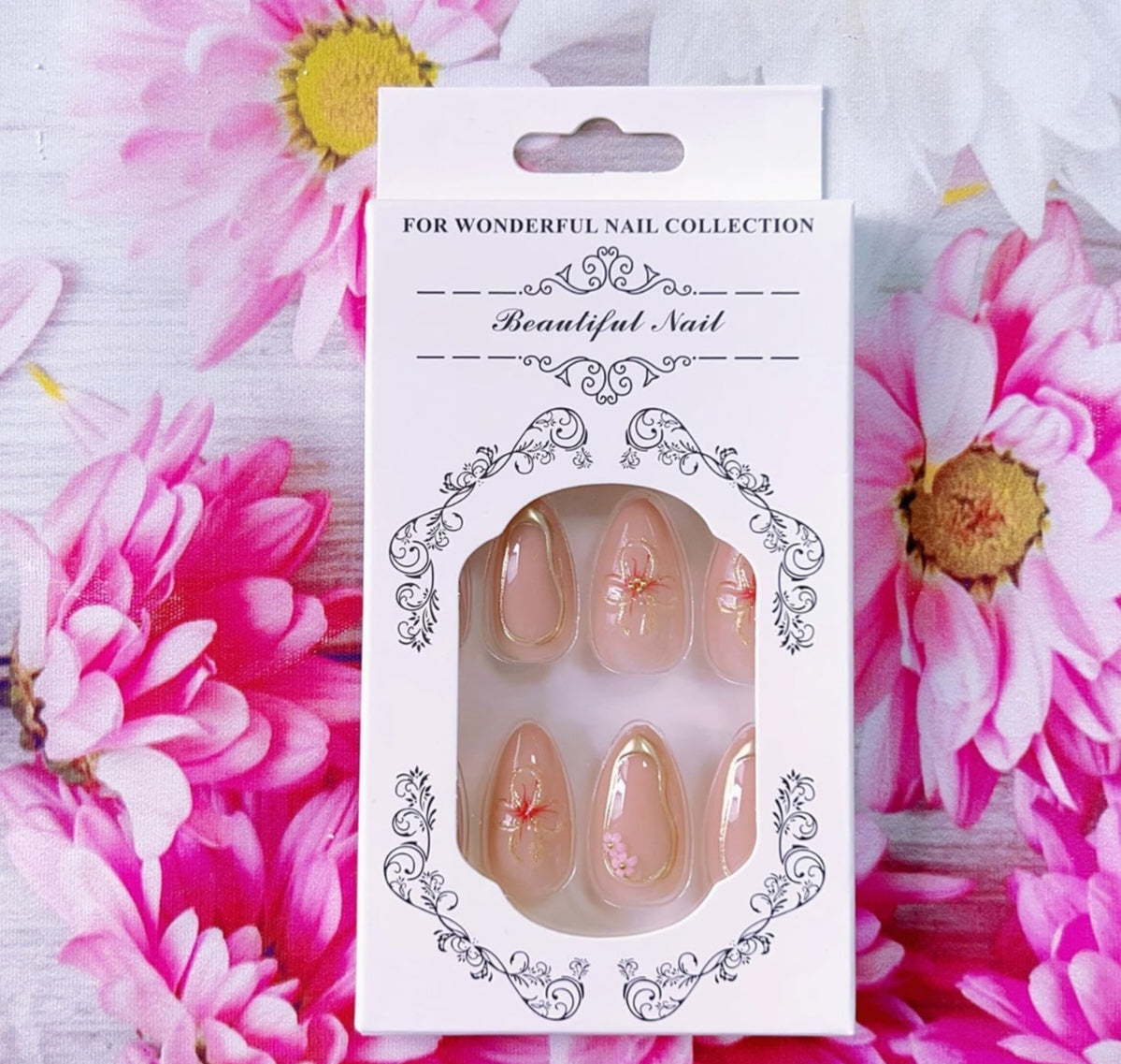 Stylish 3D Gold Floral French Rhinestone Press-On Nails Fake Nails 24 Pcs - Free Shipping