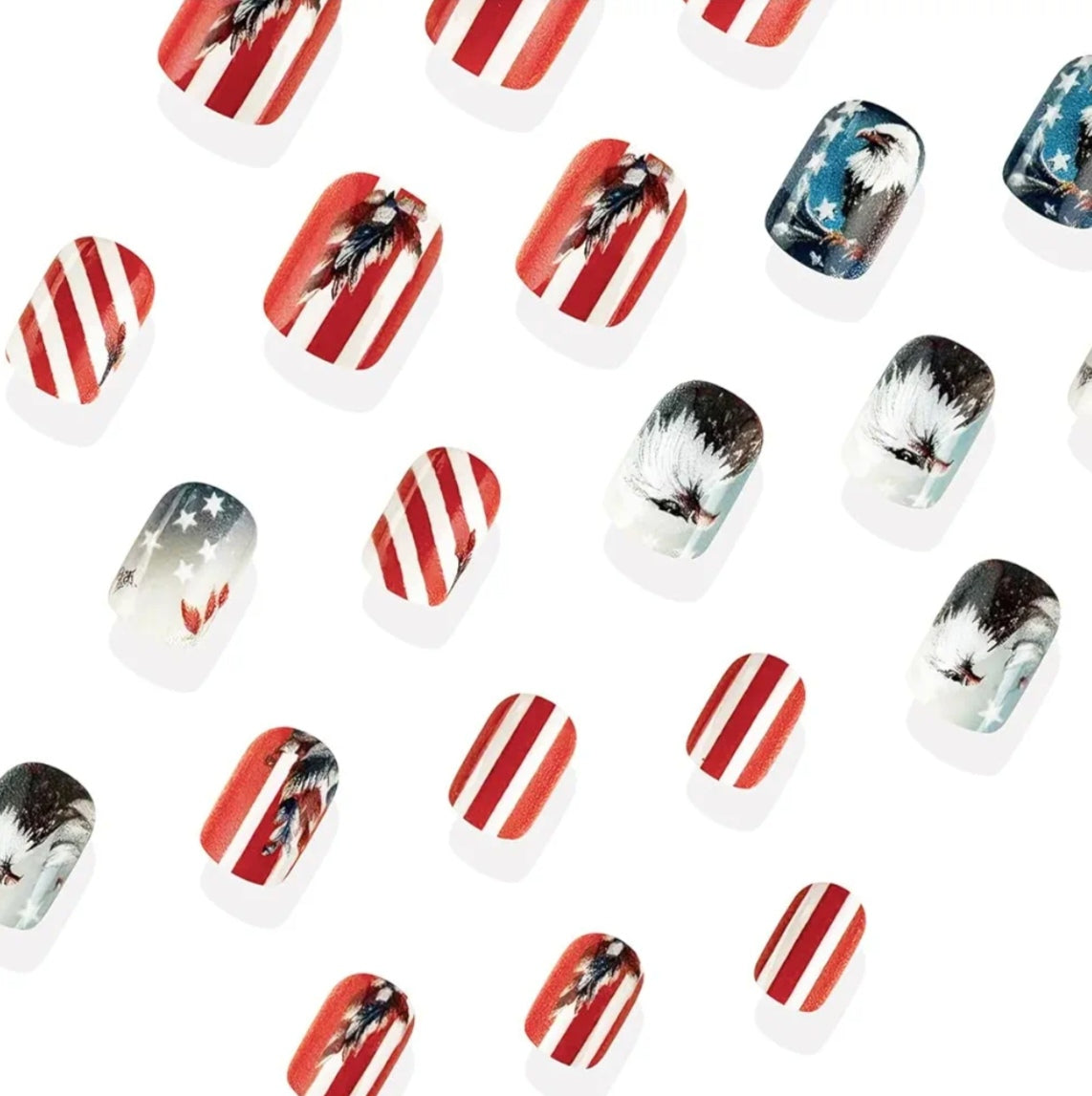 Stylish Iconic Eagle American Flag Feather Press-On Nails Fake Artificial Nails 24 Pcs – Free Shipping