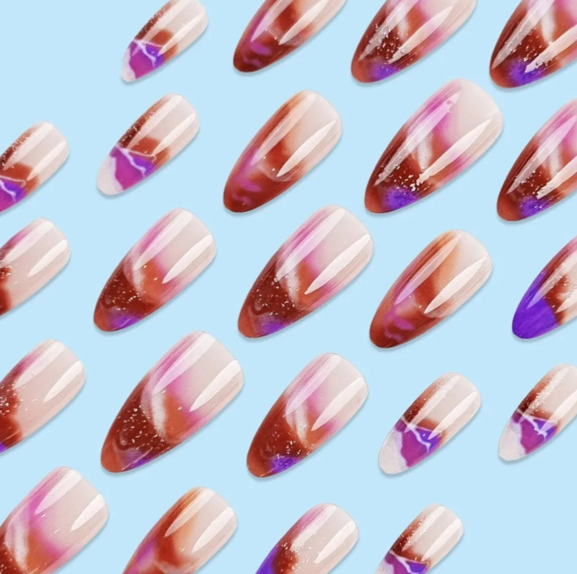 Stylish Abstract Purple Gradient Tip Press-On Nails Fake Artificial Nails 24 Pcs-Free Shipping