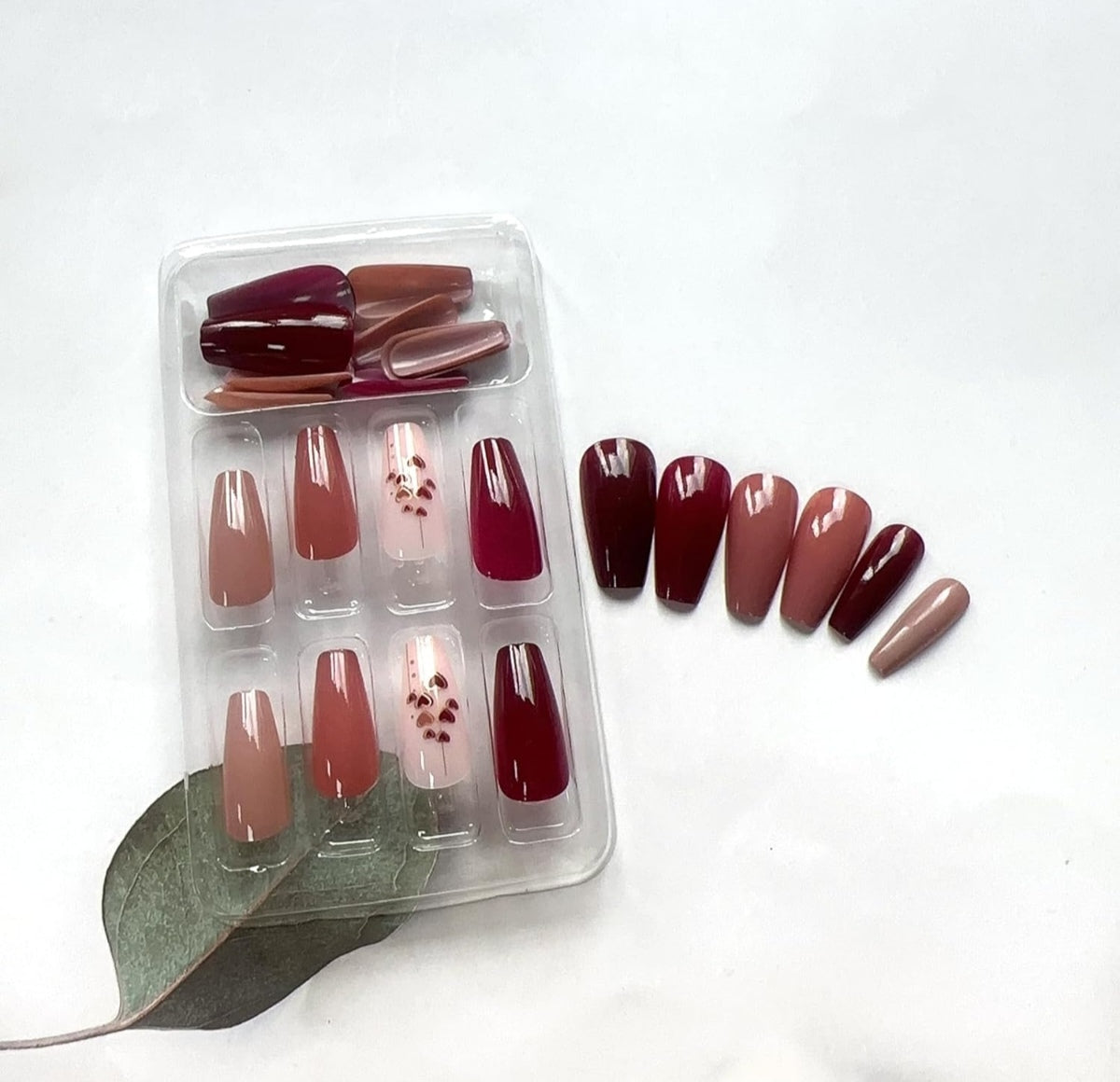 Chic Red Pink Heart Coffin Press-On Nails Acrylic False Nails - Free Shipping