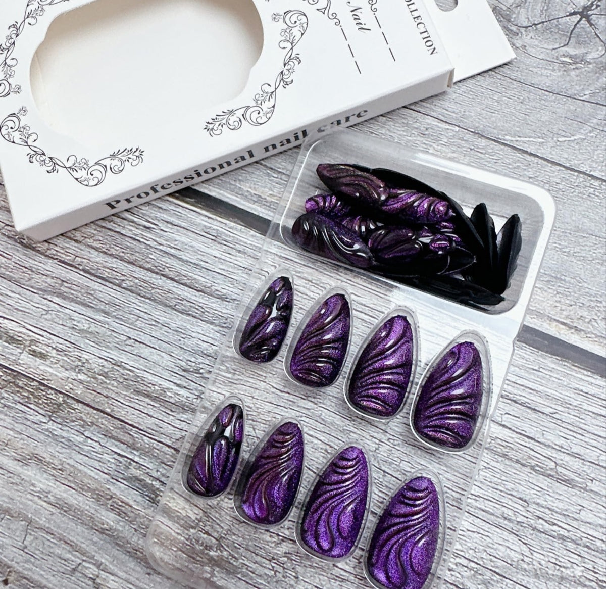 Stylish 3D Cat Eye Purple Swirl Press-On Nails Fake Artificial Nails 24 Pcs – Free Shipping