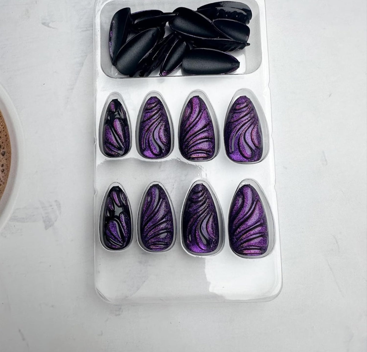 Stylish 3D Cat Eye Purple Swirl Press-On Nails Fake Artificial Nails 24 Pcs – Free Shipping