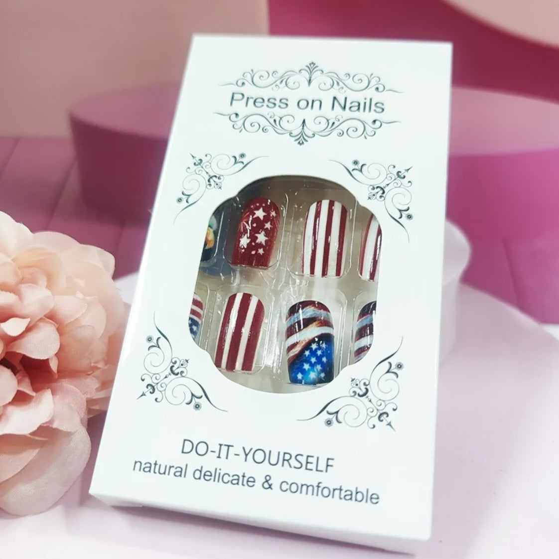 Patriotic Eagle USA Flag Press-On Nails Fake Artificial Nails 24 Pcs – Free Shipping